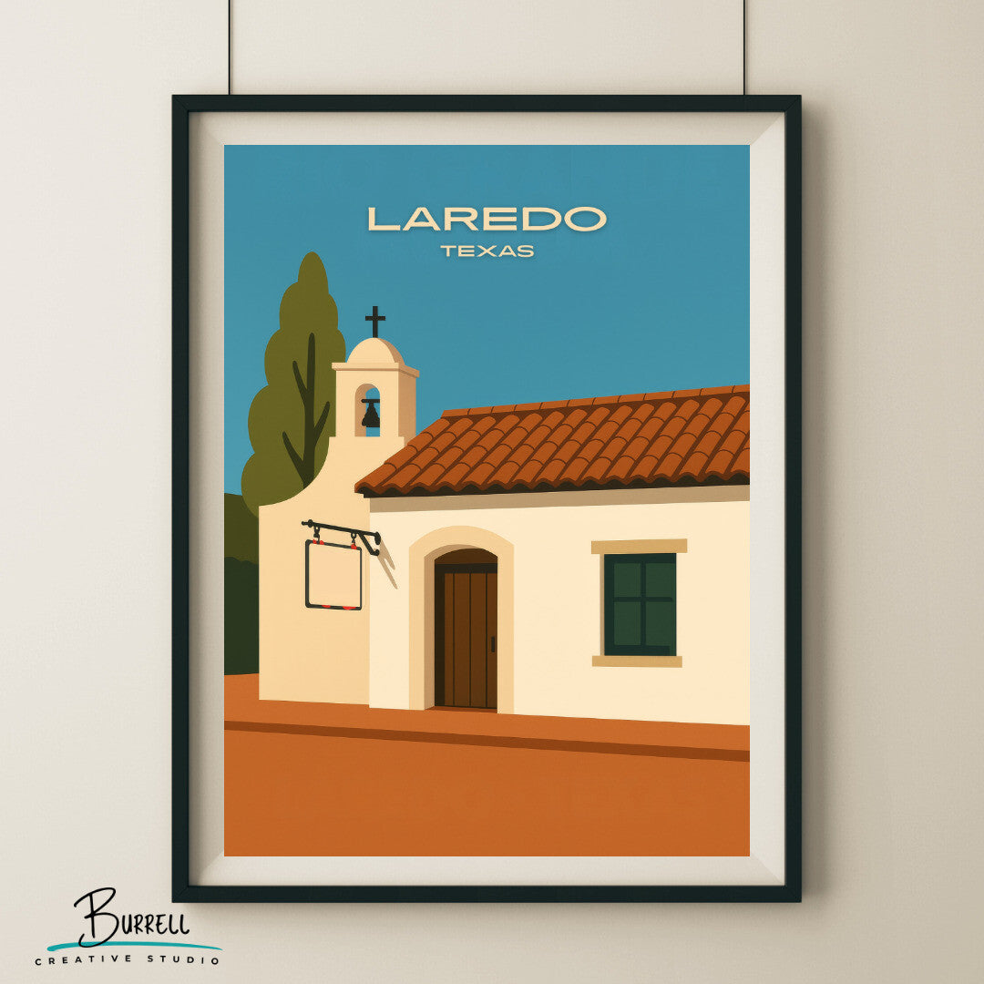 Laredo Texas Old Town Feel Travel Poster & Wall Art Poster Print