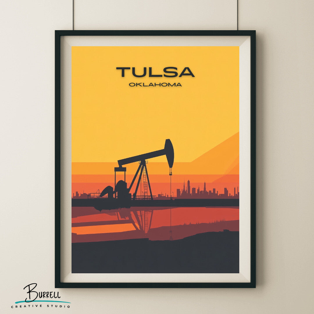 Tulsa Oklahoma Oil Scenery Travel Poster & Wall Art Poster Print