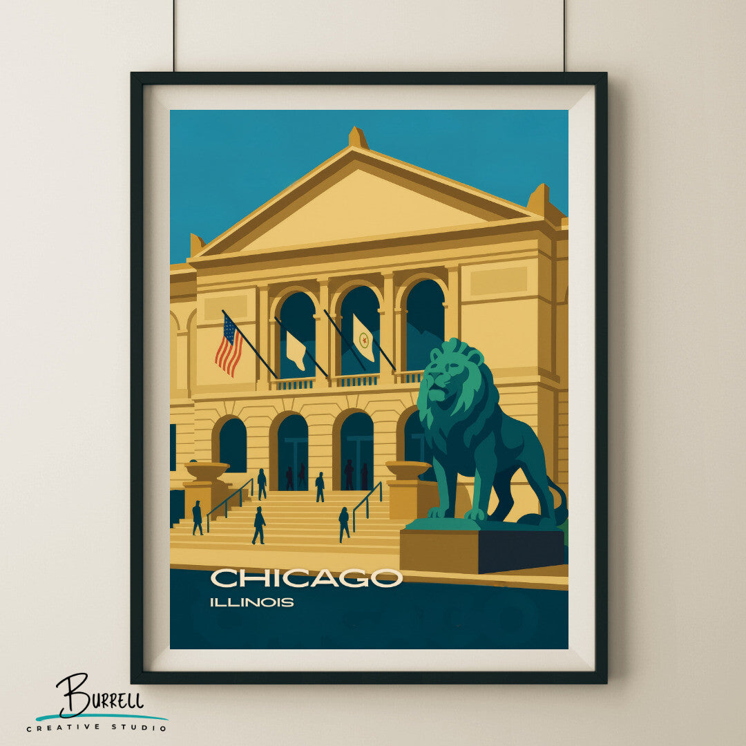 Chicago Illinois Art Museum Travel Poster & Wall Art Poster Print
