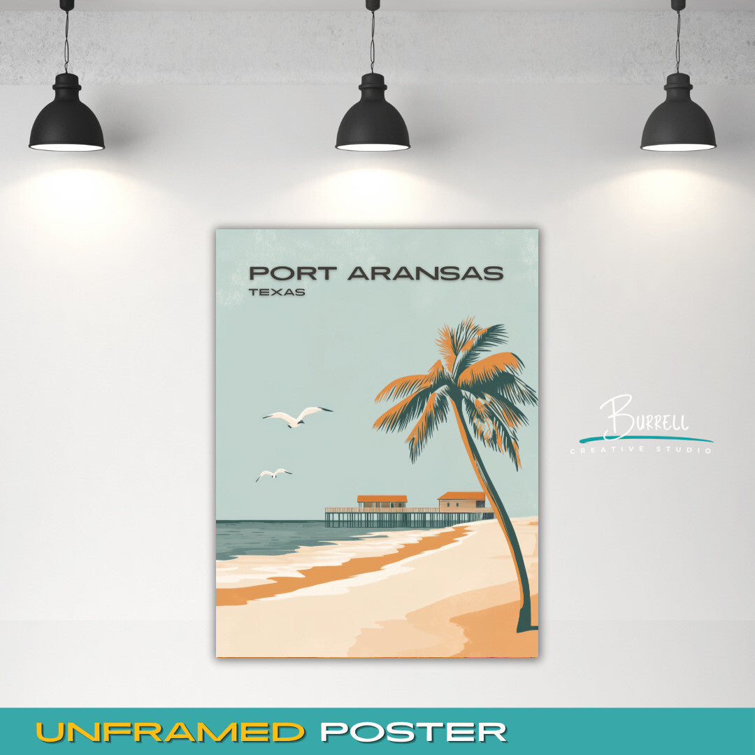 Port Aransas Texas Beach View Travel Poster & Wall Art Poster Print