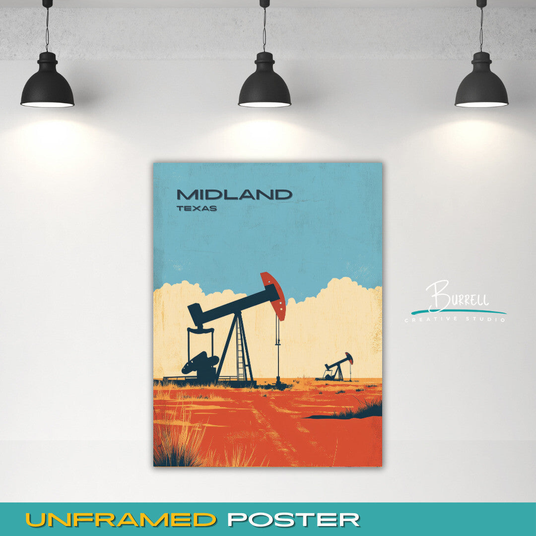 Midland Texas Oil Drilling Travel Poster & Wall Art Poster Print