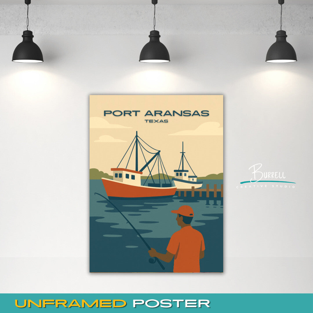 Port Aransas Texas Fishing Travel Poster & Wall Art Poster Print
