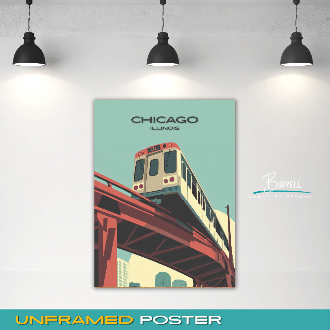 Chicago Illinois CTA Railway Travel Poster & Wall Art Poster Print