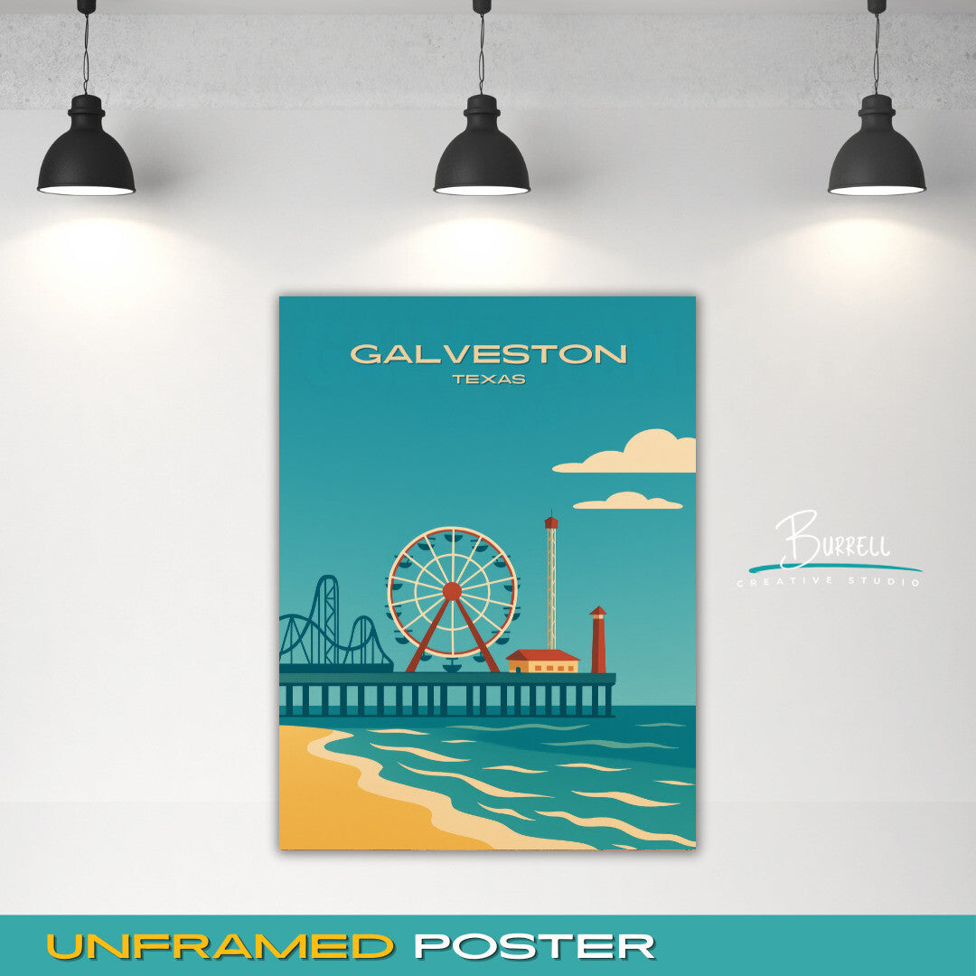 Galveston Texas Pleasure Pier Travel Poster & Wall Art Poster Print