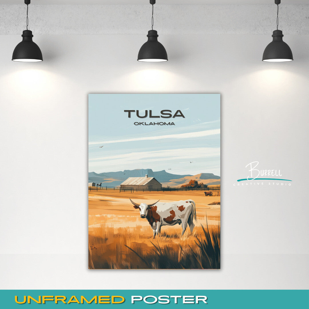 Tulsa Oklahoma Rancher Culture Travel Poster & Wall Art Poster Print