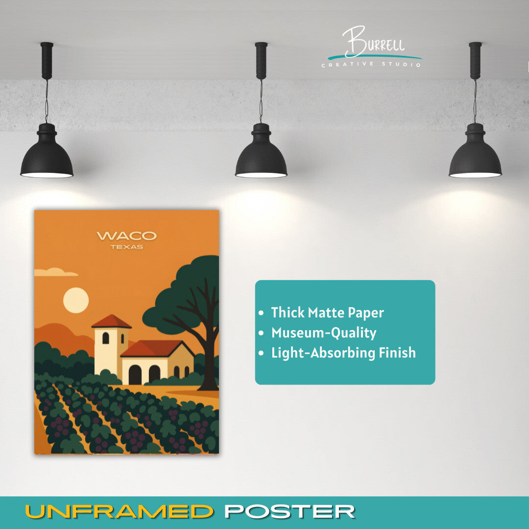 Waco Texas Winery View Travel Poster & Wall Art Poster Print