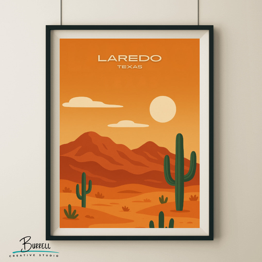 Laredo Texas Desert View Travel Poster & Wall Art Poster Print