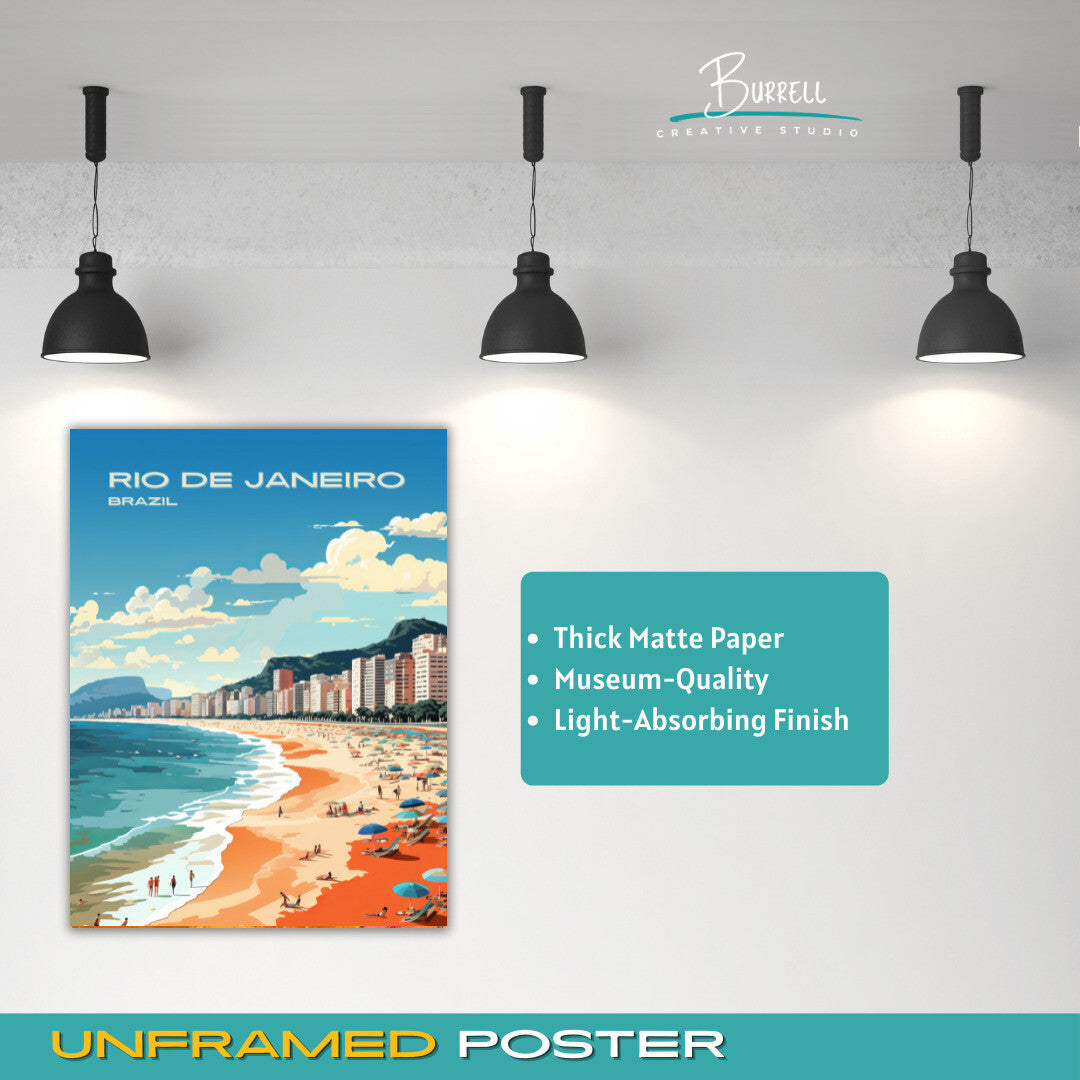 Rio Brazil Copacabana Beach Travel Poster & Wall Art Poster Print