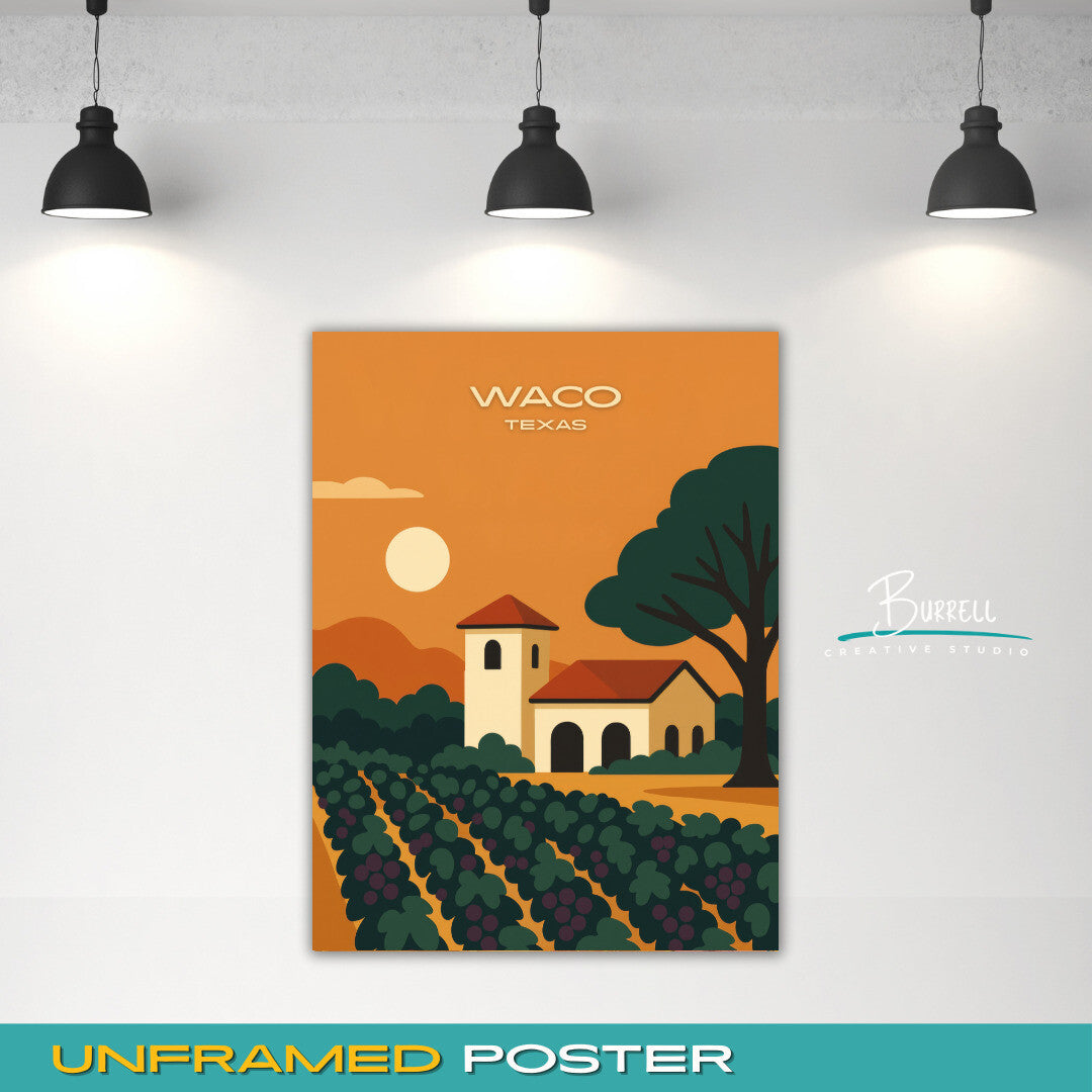 Waco Texas Winery View Travel Poster & Wall Art Poster Print