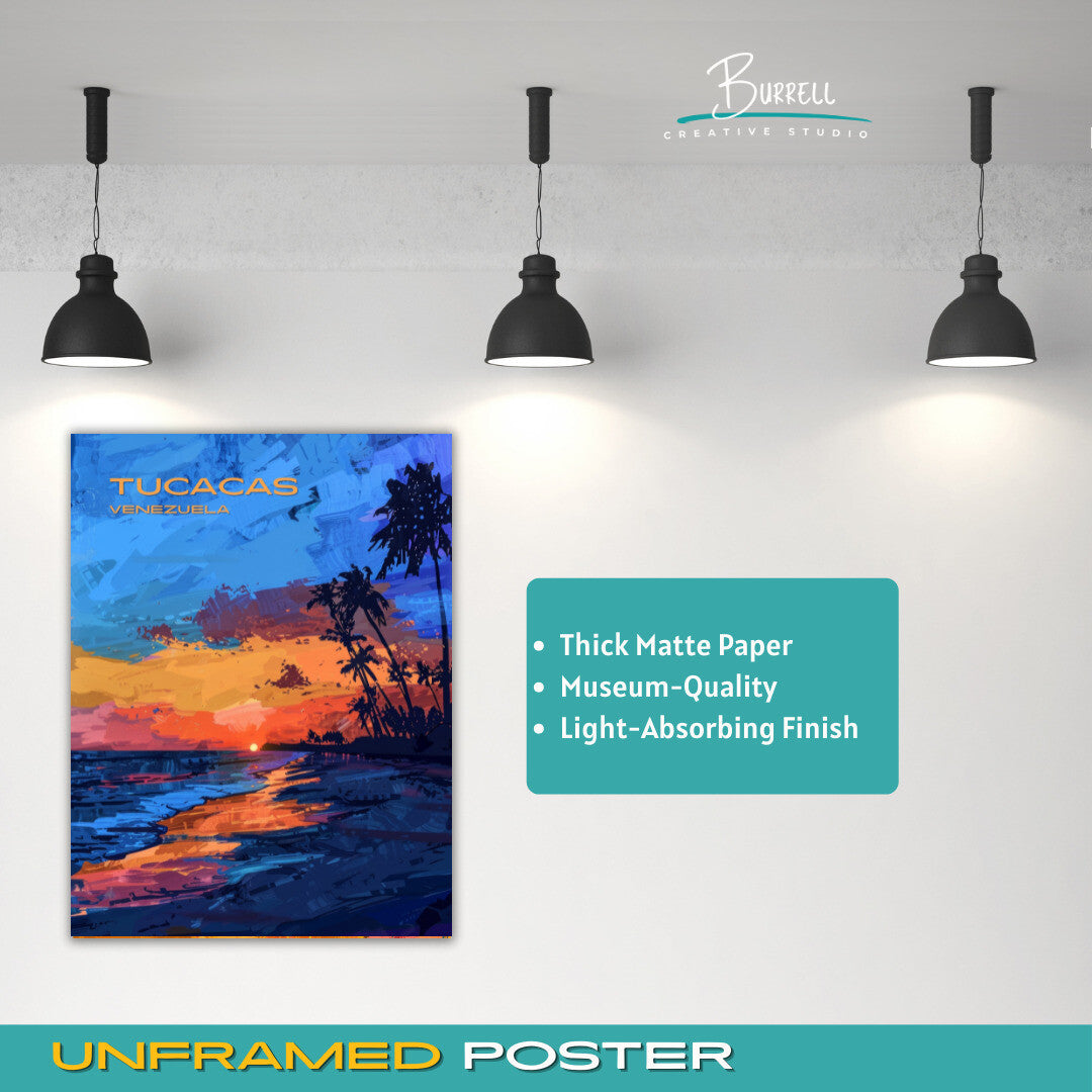 Tucacas Venezuela Coastal Sunset Travel Poster & Wall Art Poster Print