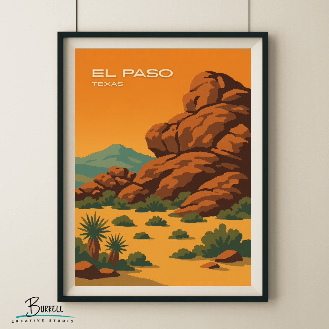 El Paso Texas Hueco Tanks View Travel Poster & Wall Art Poster Print