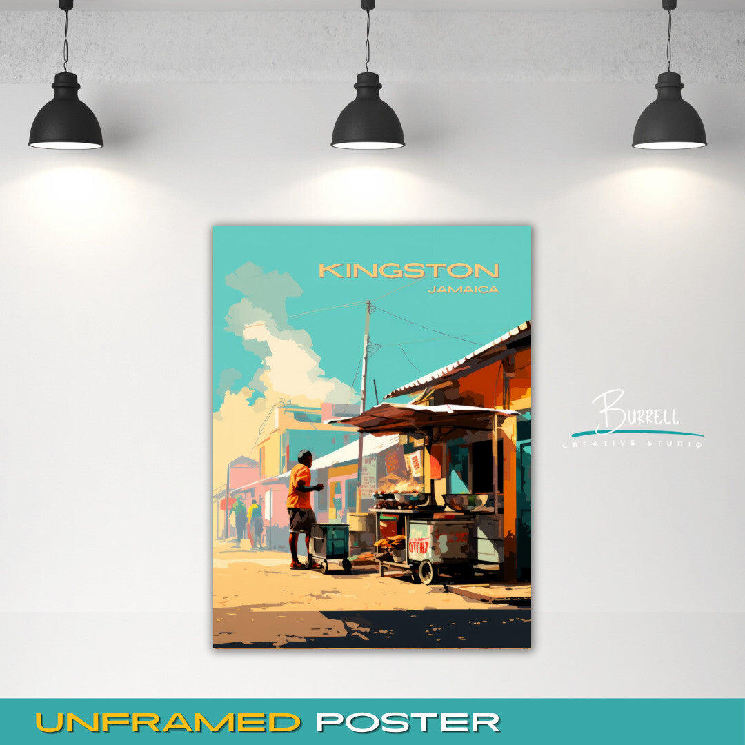 Kingston Jamaica Street Vendor Travel Poster & Wall Art Poster Print