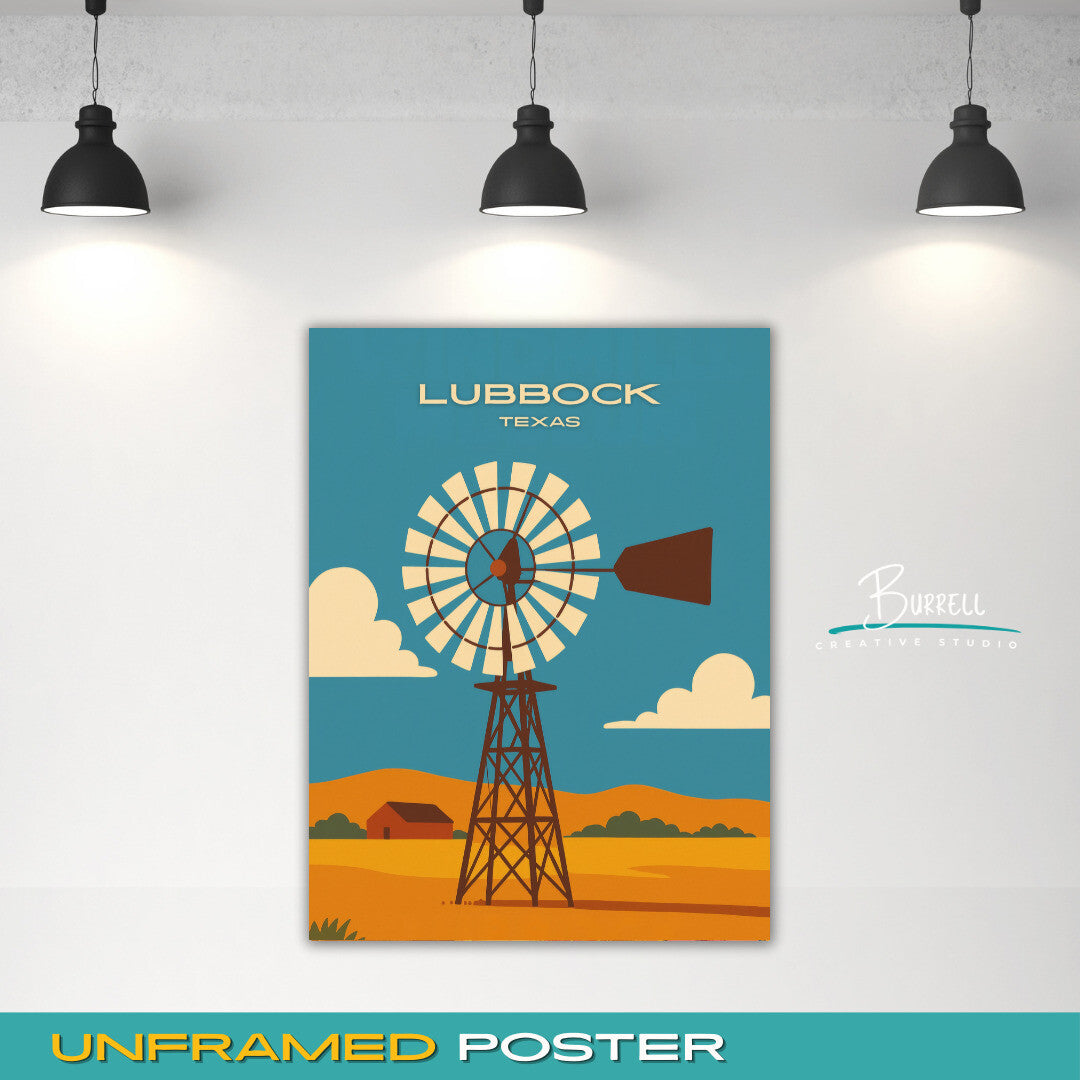 Lubbock Texas Small Town Culture Travel Poster & Wall Art Poster Print