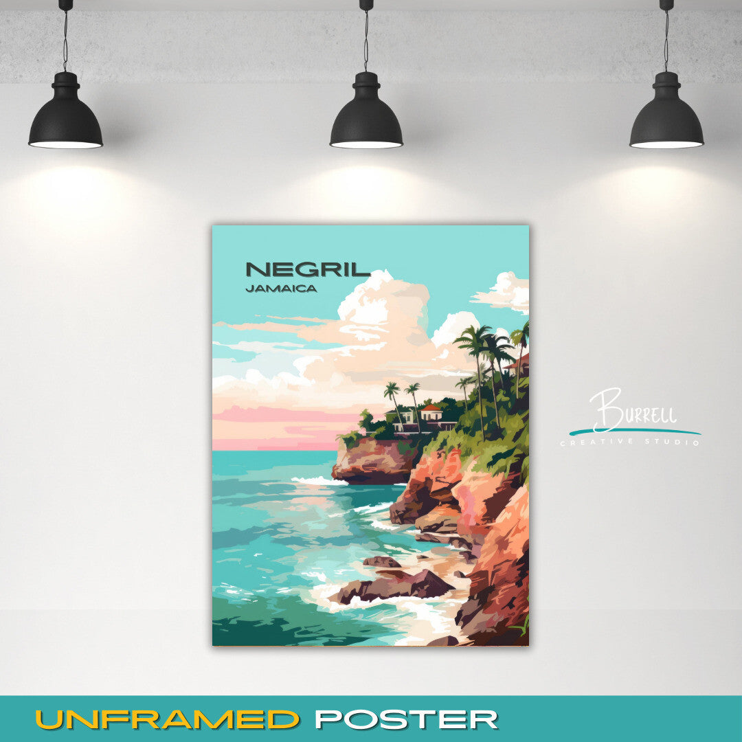 Negril Jamaica Cliffs Travel Poster & Wall Art Poster Print