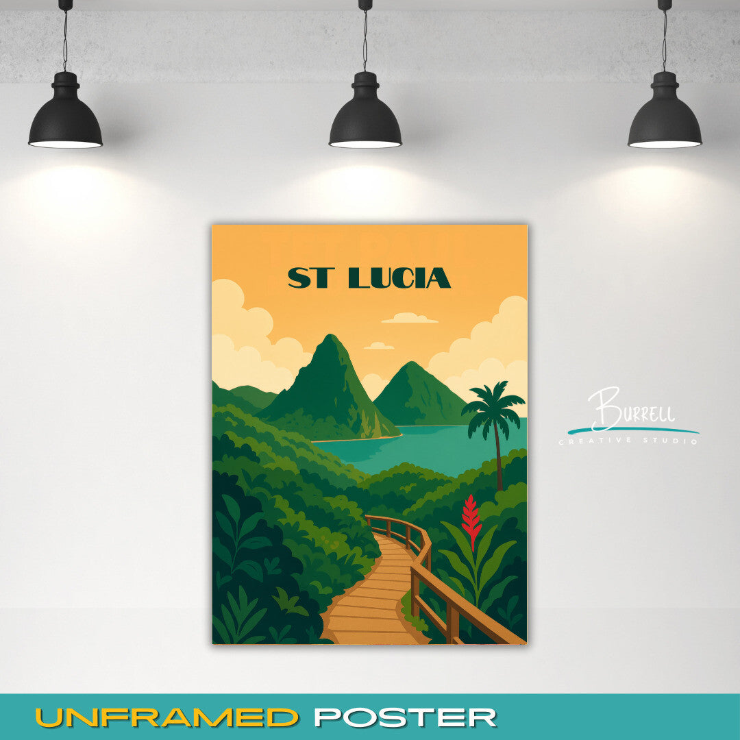 Soufrière St Lucia Tet Paul Nature Trail Travel Poster & Wall Art Poster Print