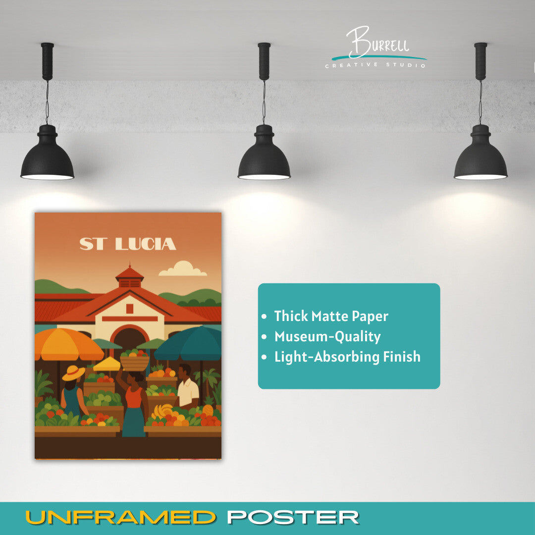 Castries St Lucia Market Travel Poster & Wall Art Poster Print