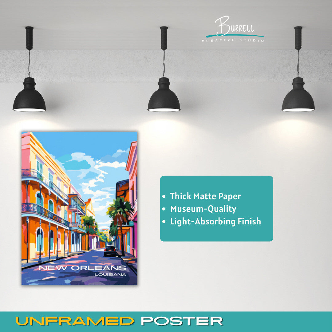 New Orleans Louisiana French Quarters Travel Poster & Wall Art Poster Print