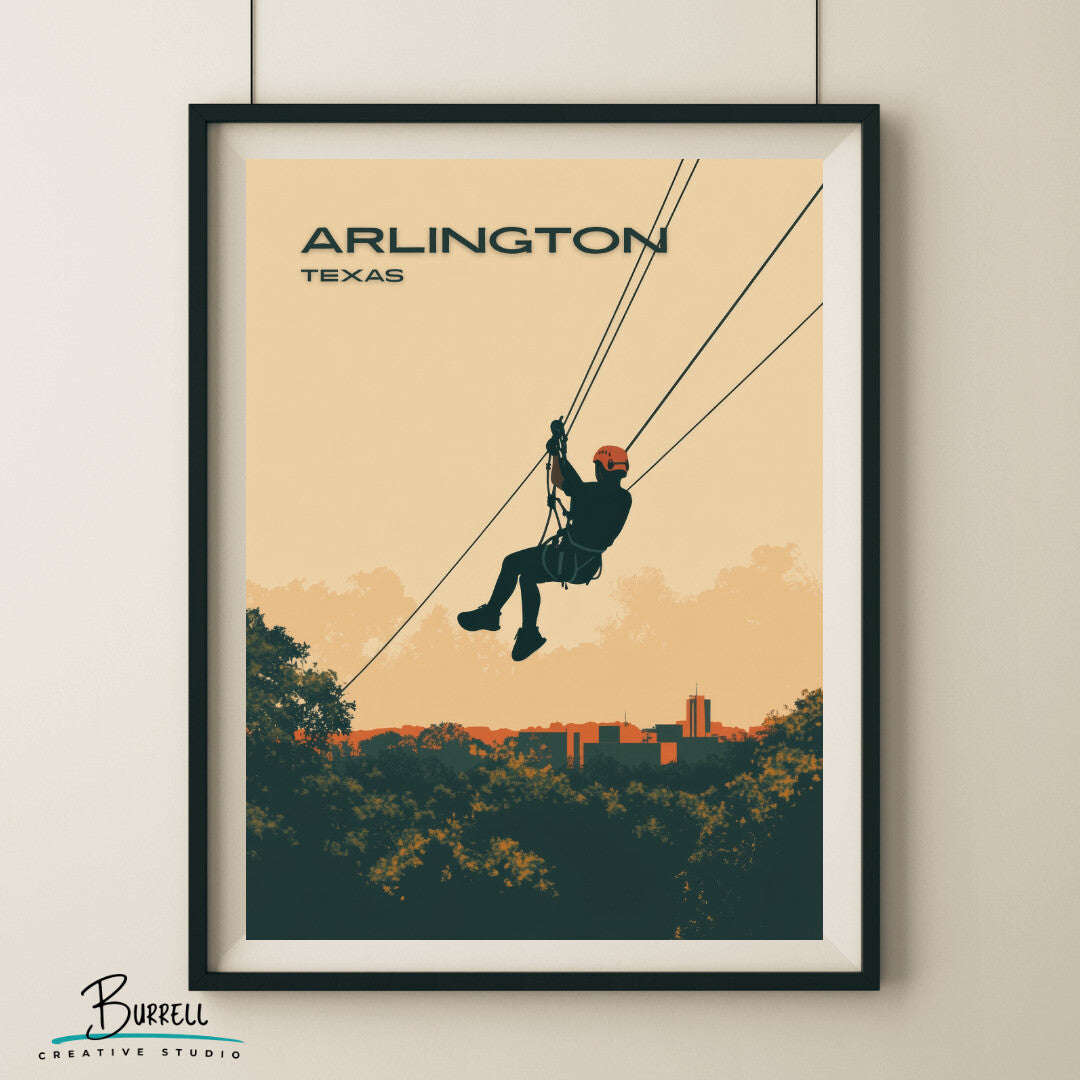 Arlington Texas Zip lining Travel Poster & Wall Art Poster Print