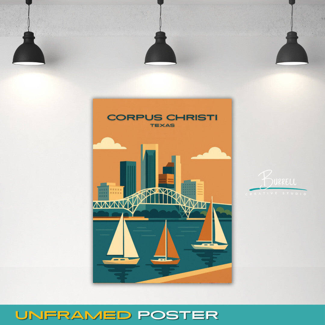Corpus Cristi Texas Coastal Skyline Travel Poster & Wall Art Poster Print