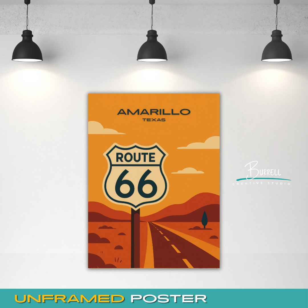 Amarillo Texas Route 66 Travel Poster & Wall Art Poster Print