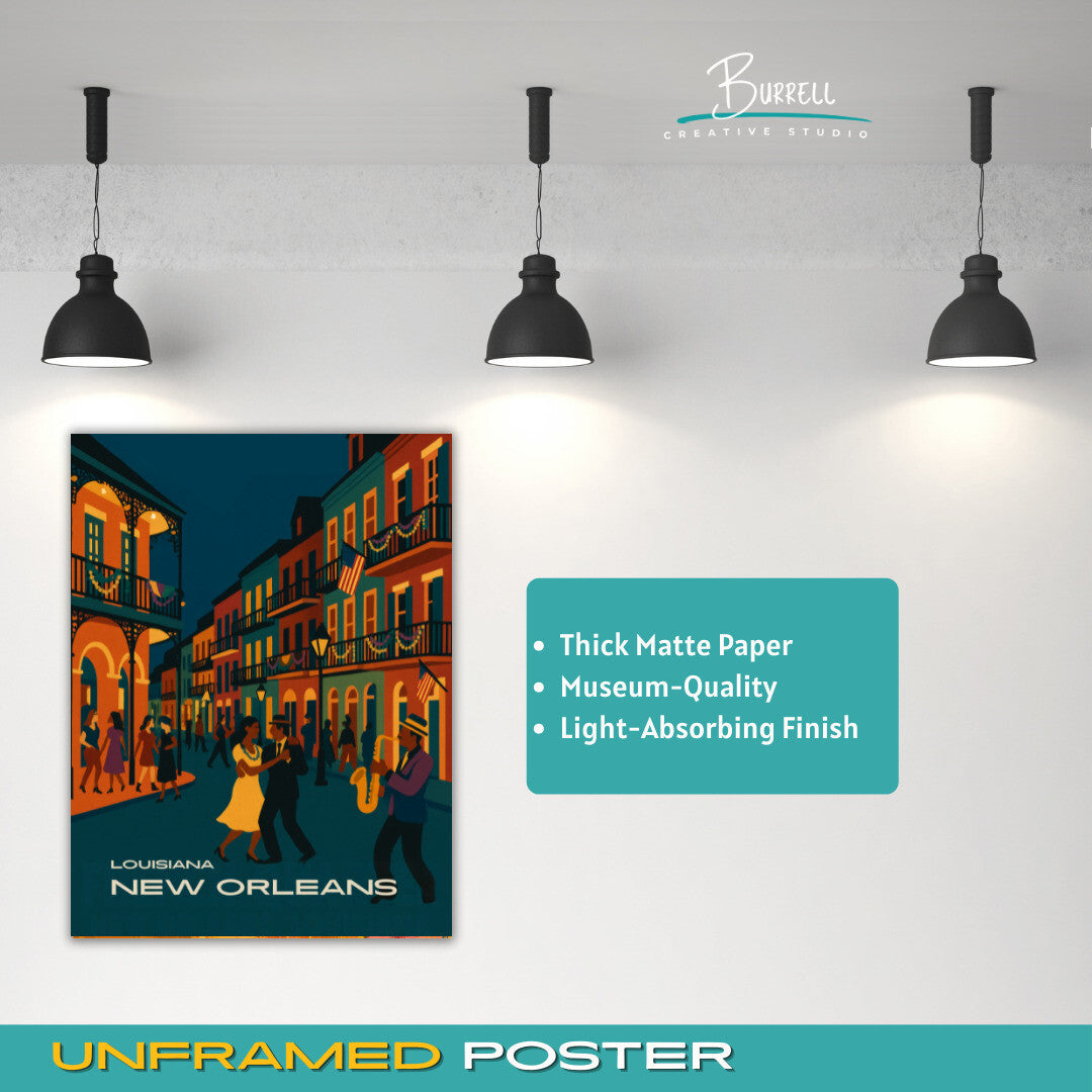 New Orleans Louisiana Festive French Quarters Travel Poster & Wall Art Poster Print