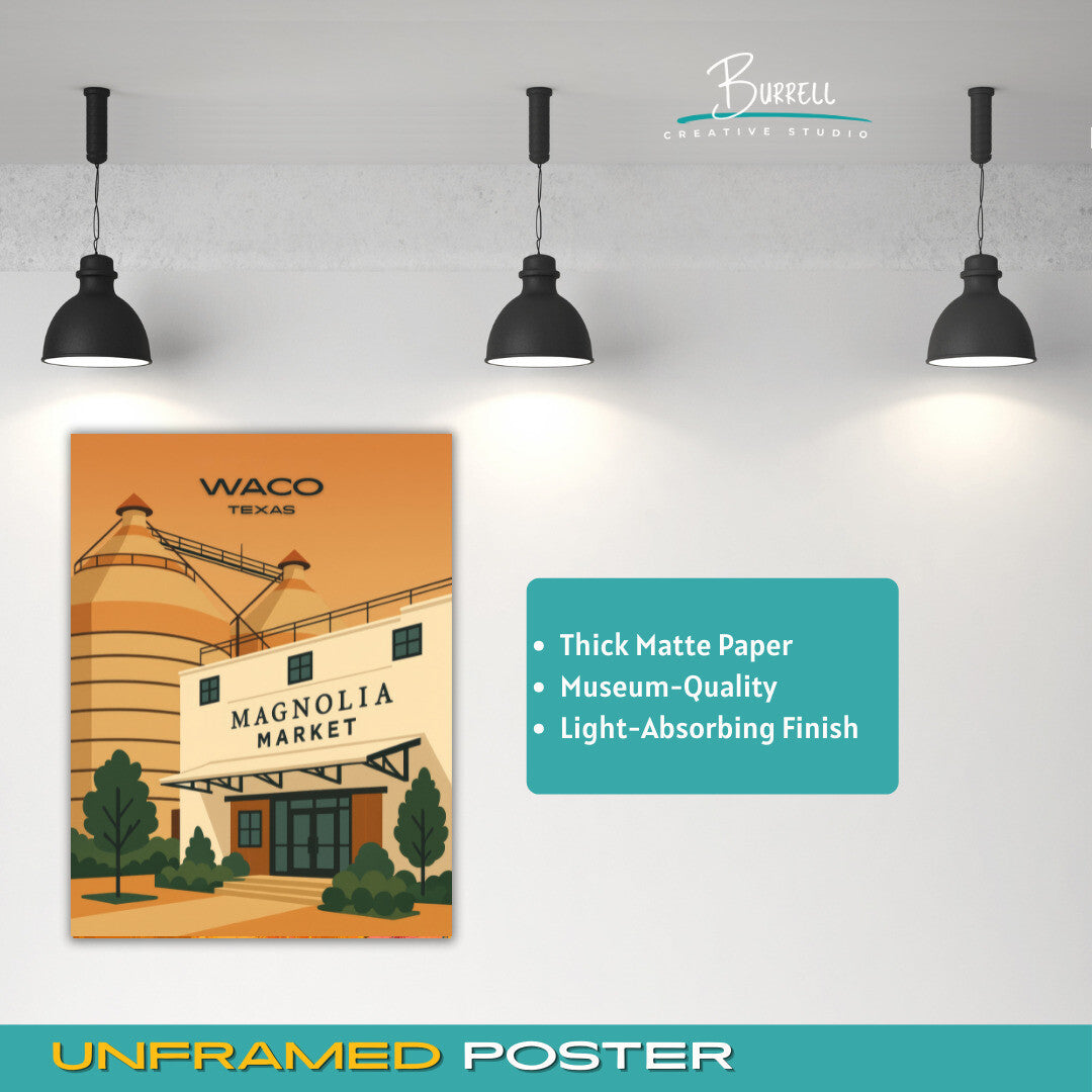 Waco Texas Magnolia Market Travel Poster & Wall Art Poster Print