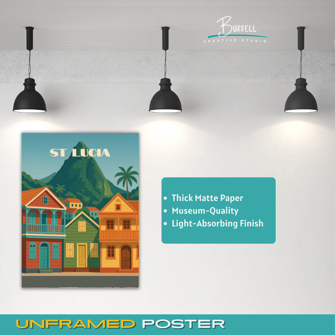 Soufrière St Lucia Architecture Travel Poster & Wall Art Poster Print