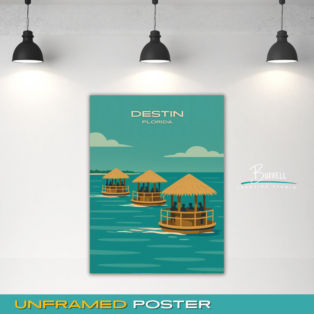 Destin Florida Tiki Cruisin Travel Poster & Wall Art Poster Print