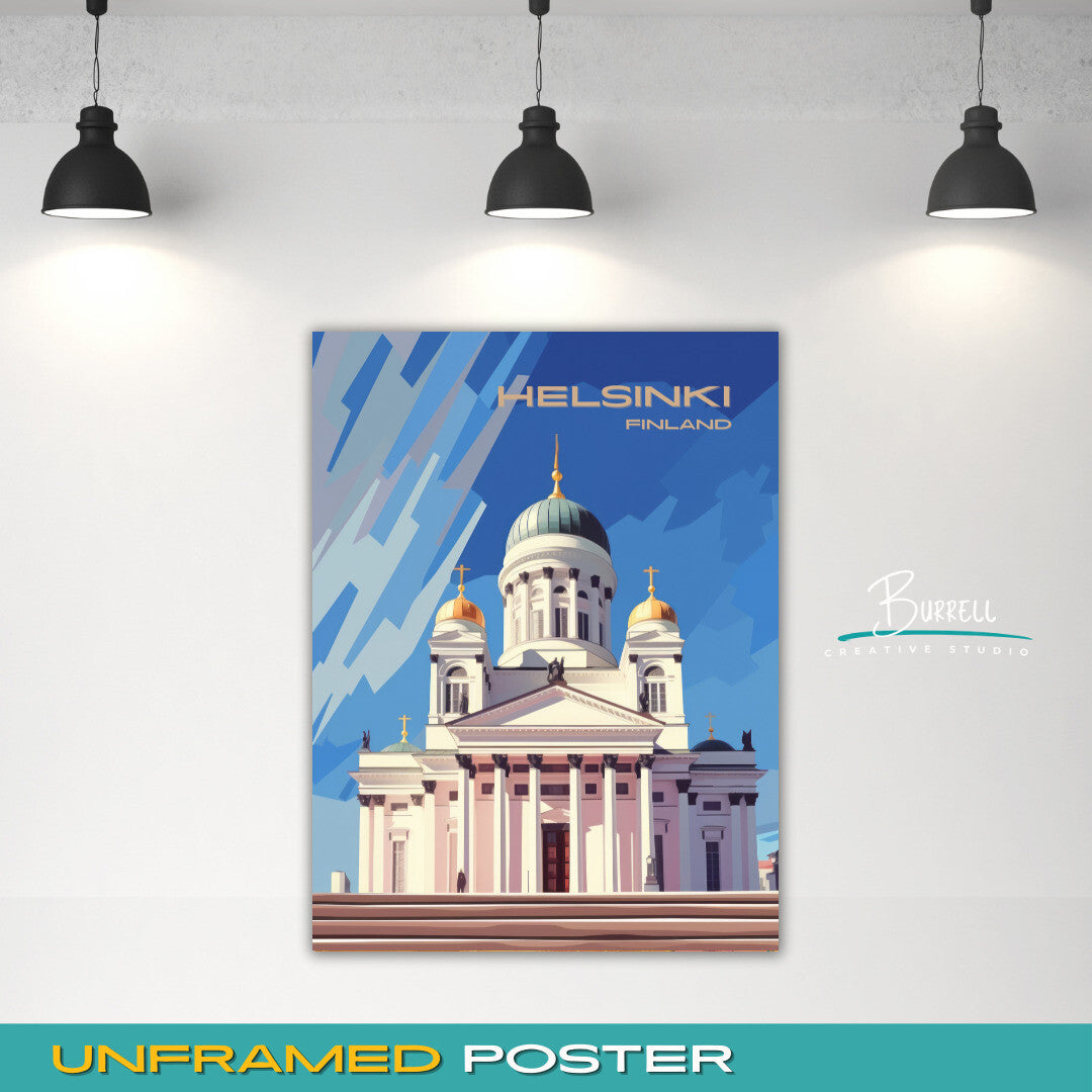 Helsinki Finland Cathedral Travel Poster & Wall Art Poster Print