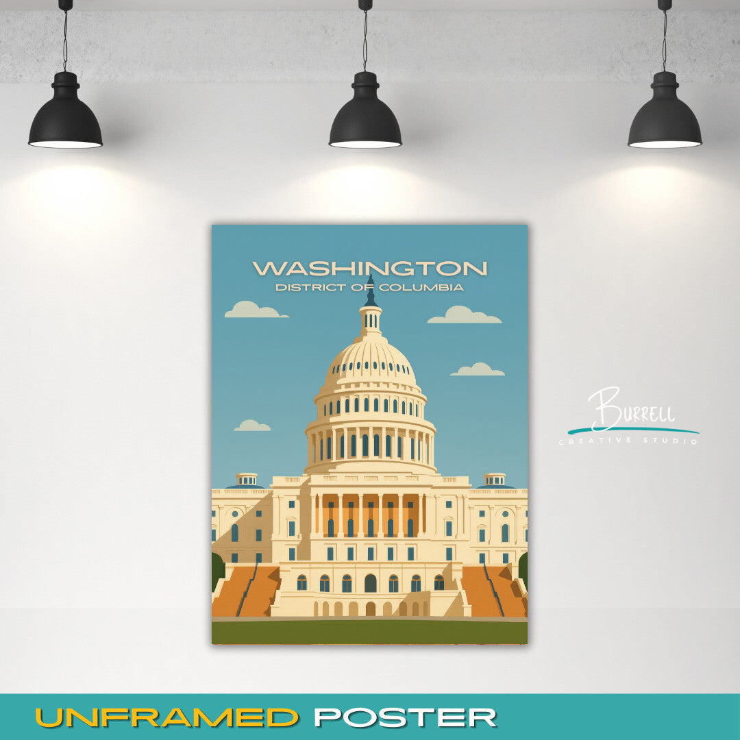 Washington District Of Columbia Capitol Building View Travel Poster & Wall Art Poster Print