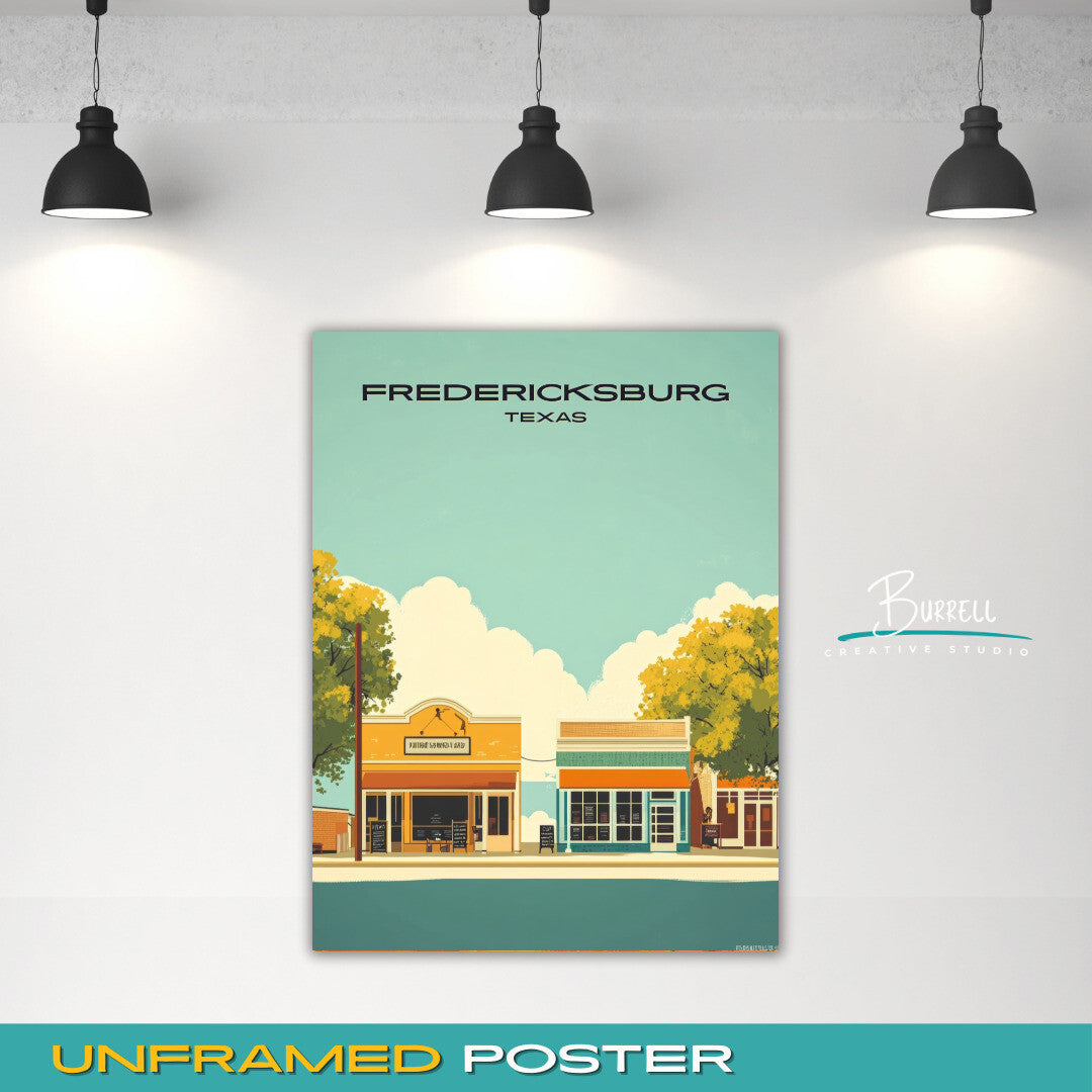 Fredericksburg Texas Small Town Scenery Travel Poster & Wall Art Poster Print