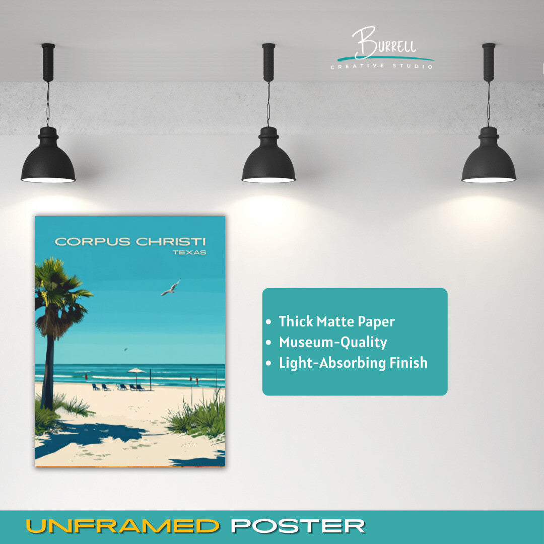 Corpus Cristi Texas Beach View Travel Poster & Wall Art Poster Print