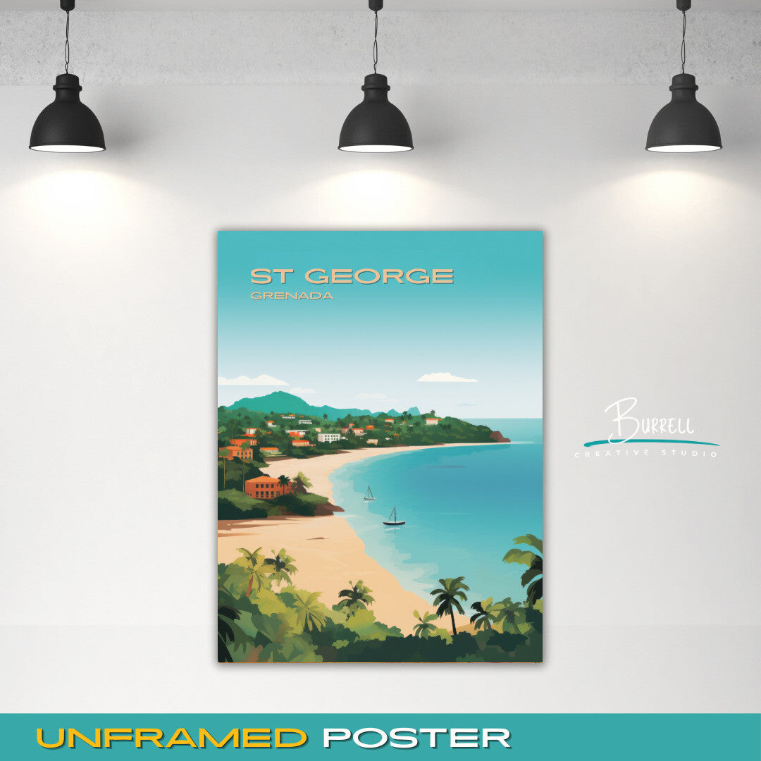 St George Grenada Grand Anse Beach Travel Poster & Wall Art Poster Print