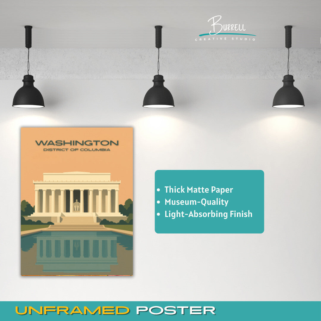 Washington District Of Columbia Lincoln Memorial View Travel Poster & Wall Art Poster Print