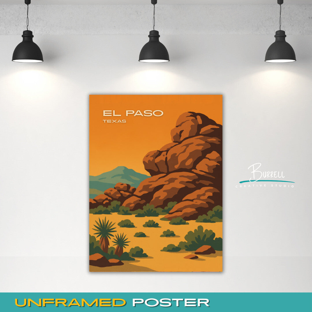 El Paso Texas Hueco Tanks View Travel Poster & Wall Art Poster Print