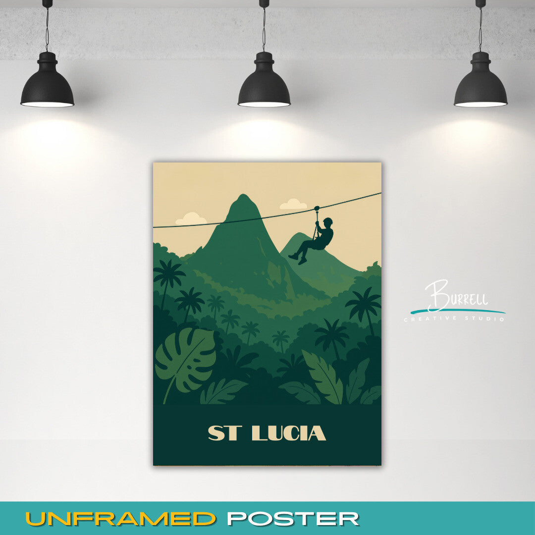 Castries St Lucia Rainforest Zipline Adventure Travel Poster & Wall Art Poster Print