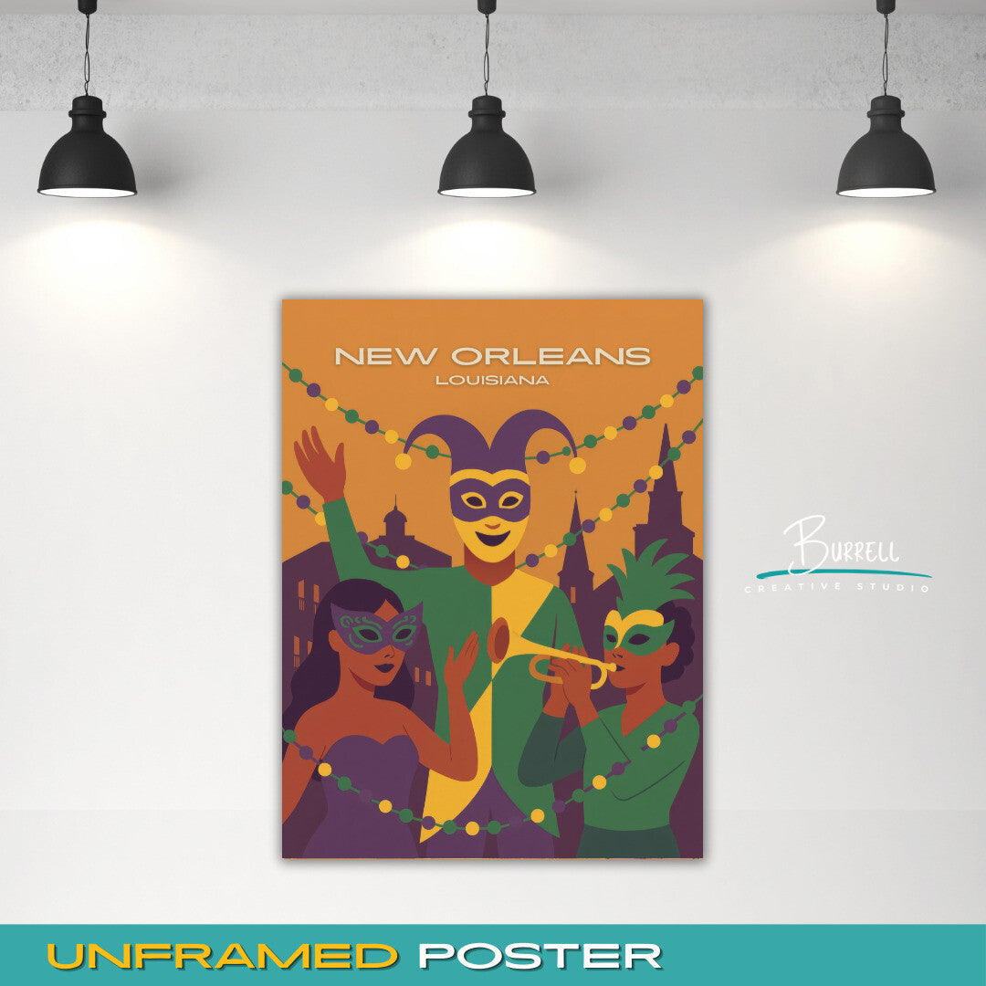 New Orleans Louisiana Mardi Gras Parade Travel Poster & Wall Art Poster Print