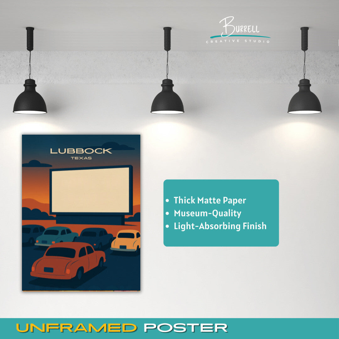 Lubbock Texas Drive In Movie Travel Poster & Wall Art Poster Print