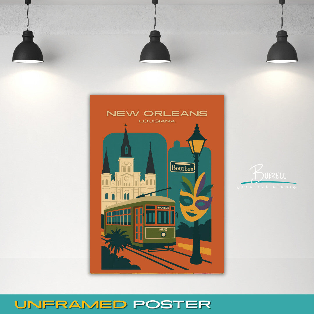 New Orleans Louisiana Unique Attractions Travel Poster & Wall Art Poster Print