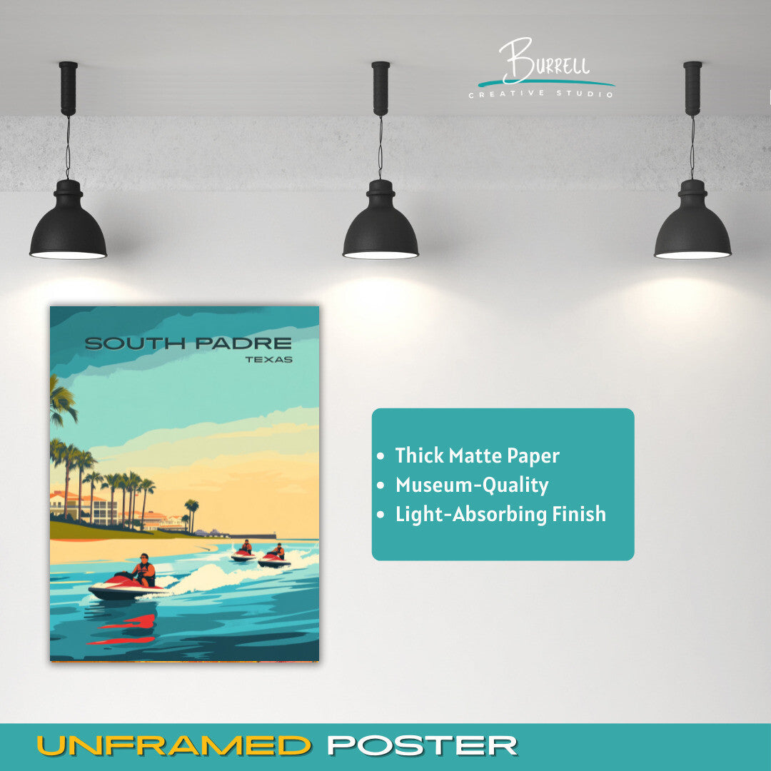 South Padre Texas Tourist Jet Skiing Travel Poster & Wall Art Poster Print