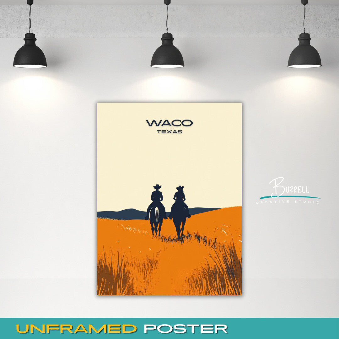 Waco Texas Horseback Riding Travel Poster & Wall Art Poster Print