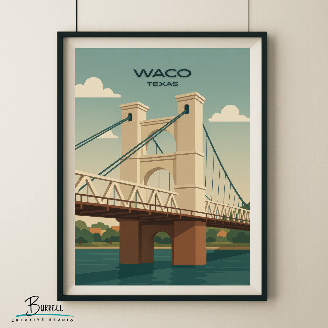 Waco Texas Suspension Bridge Travel Poster & Wall Art Poster Print