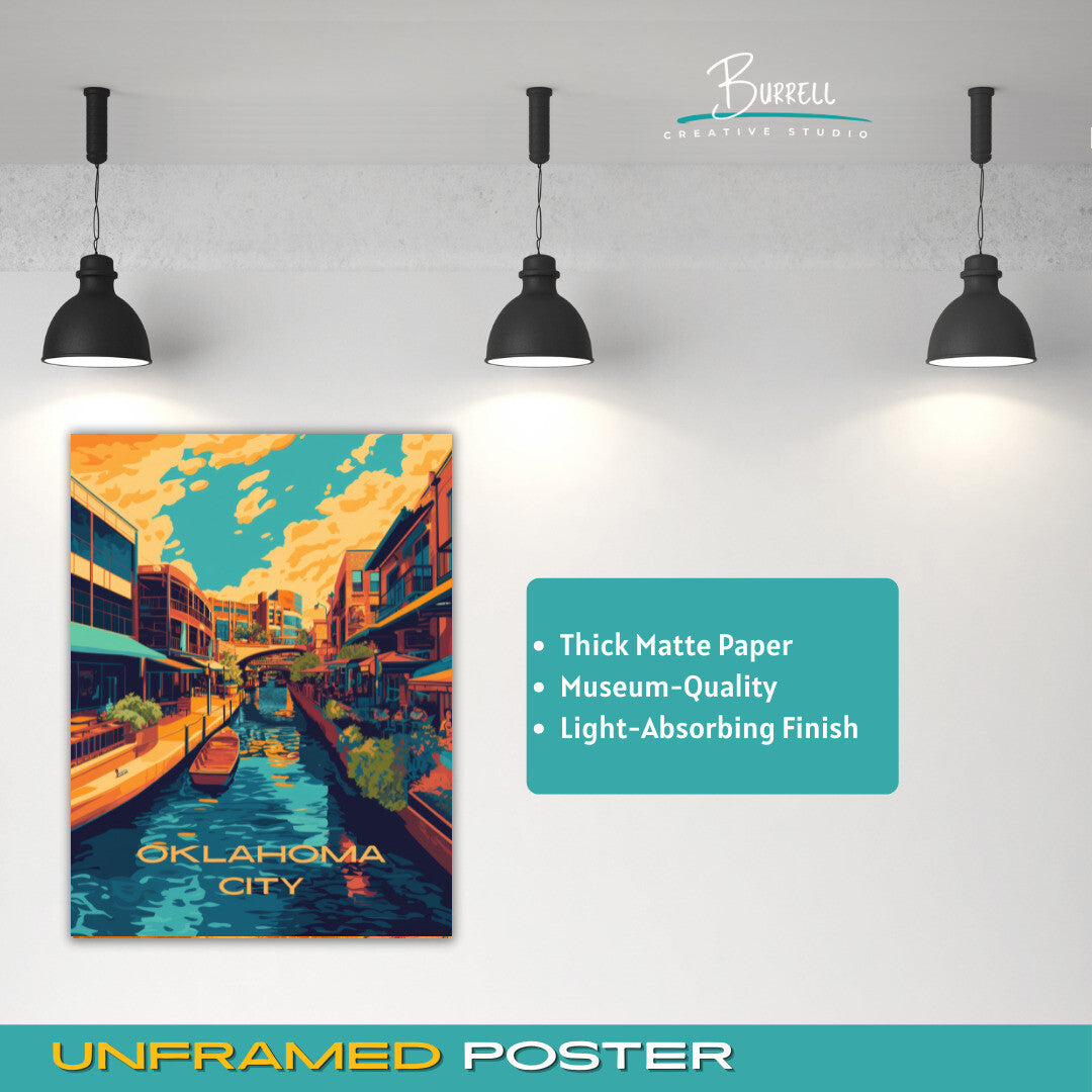 Oklahoma City Oklahoma Bricktown Riverwalk Travel Poster & Wall Art Poster Print
