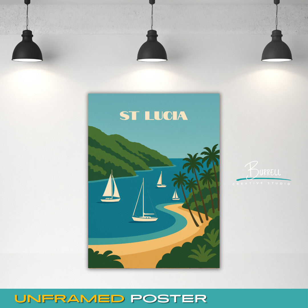 Marigot St Lucia Bay Beach Travel Poster & Wall Art Poster Print