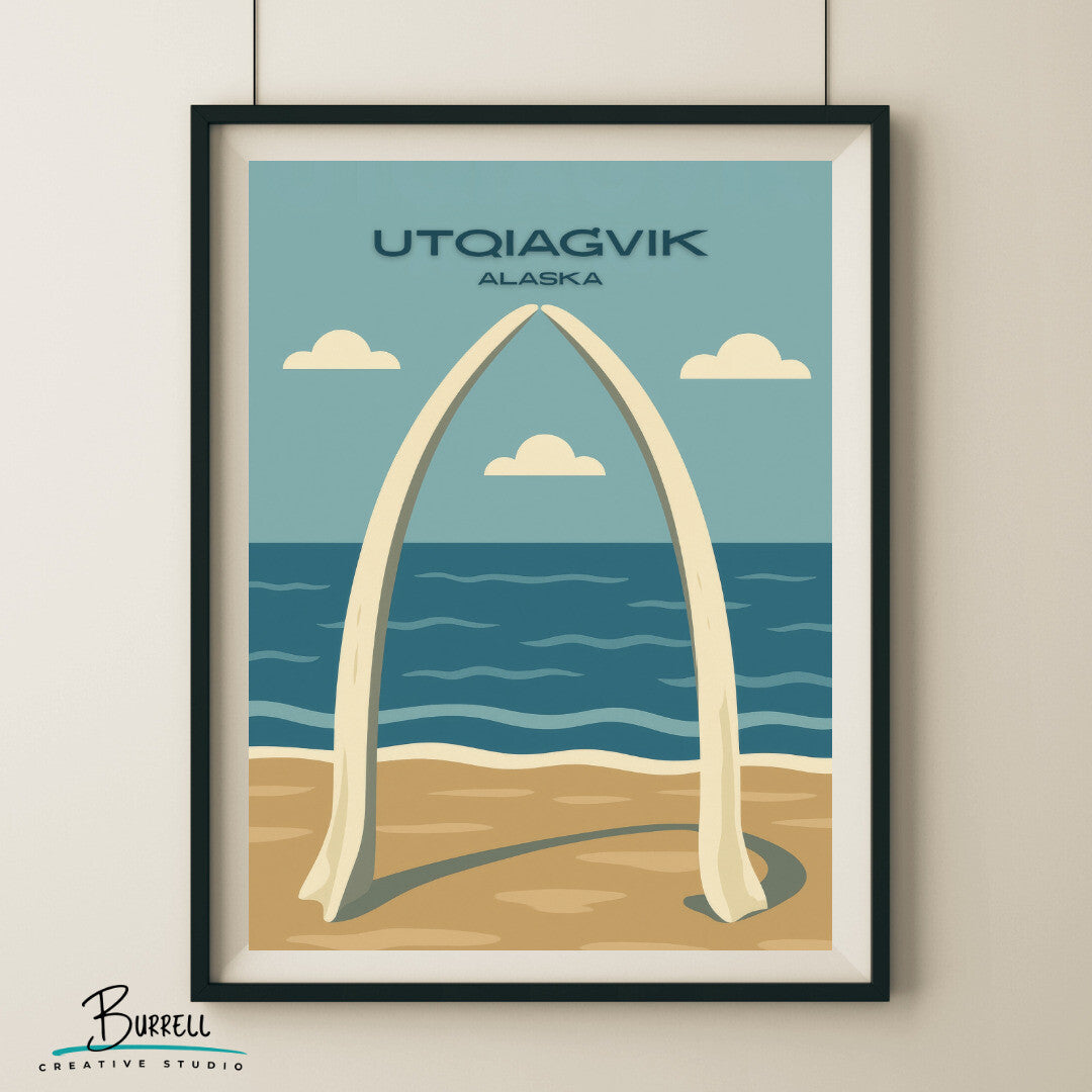 Utqiaġvik Alaska Whale Bone Arch Travel Poster & Wall Art Poster Print