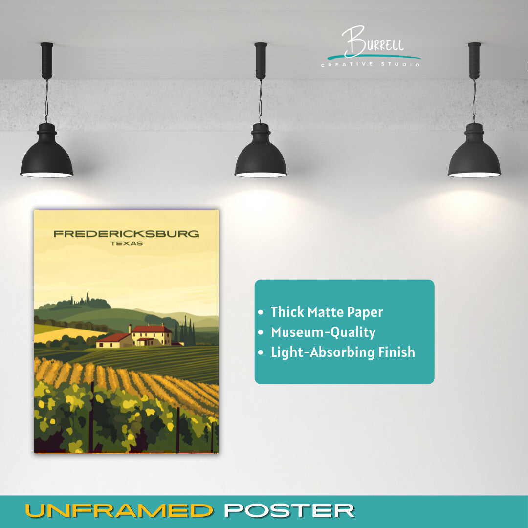 Fredericksburg Texas Wine Country Travel Poster & Wall Art Poster Print