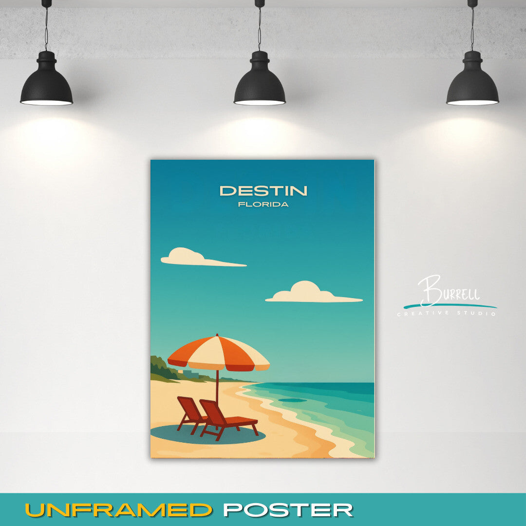 Destin Florida Beach View Travel Poster & Wall Art Poster Print