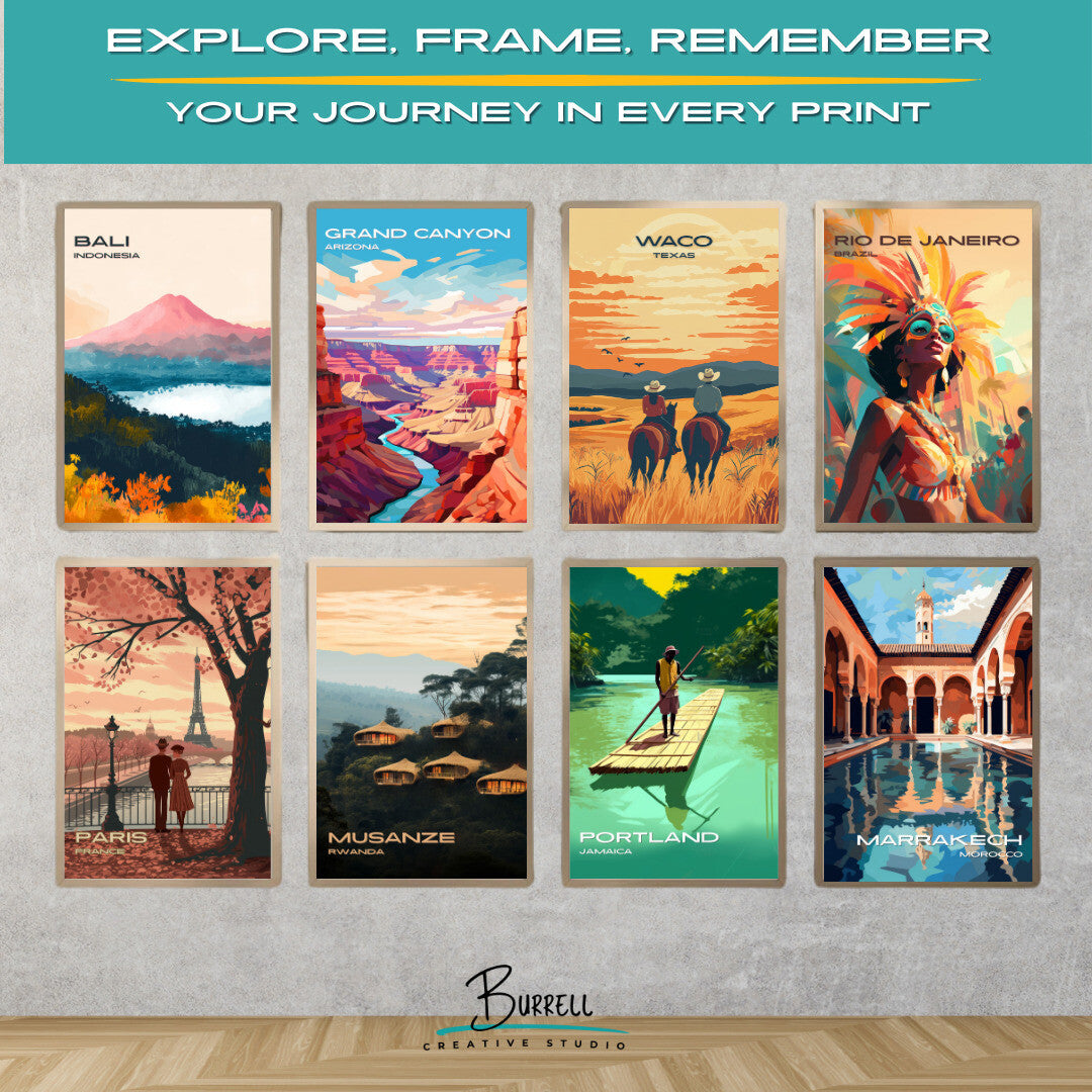 Waco Texas Brazos Bluff Ranch Horseback Riding Travel Poster & Wall Art Poster Print