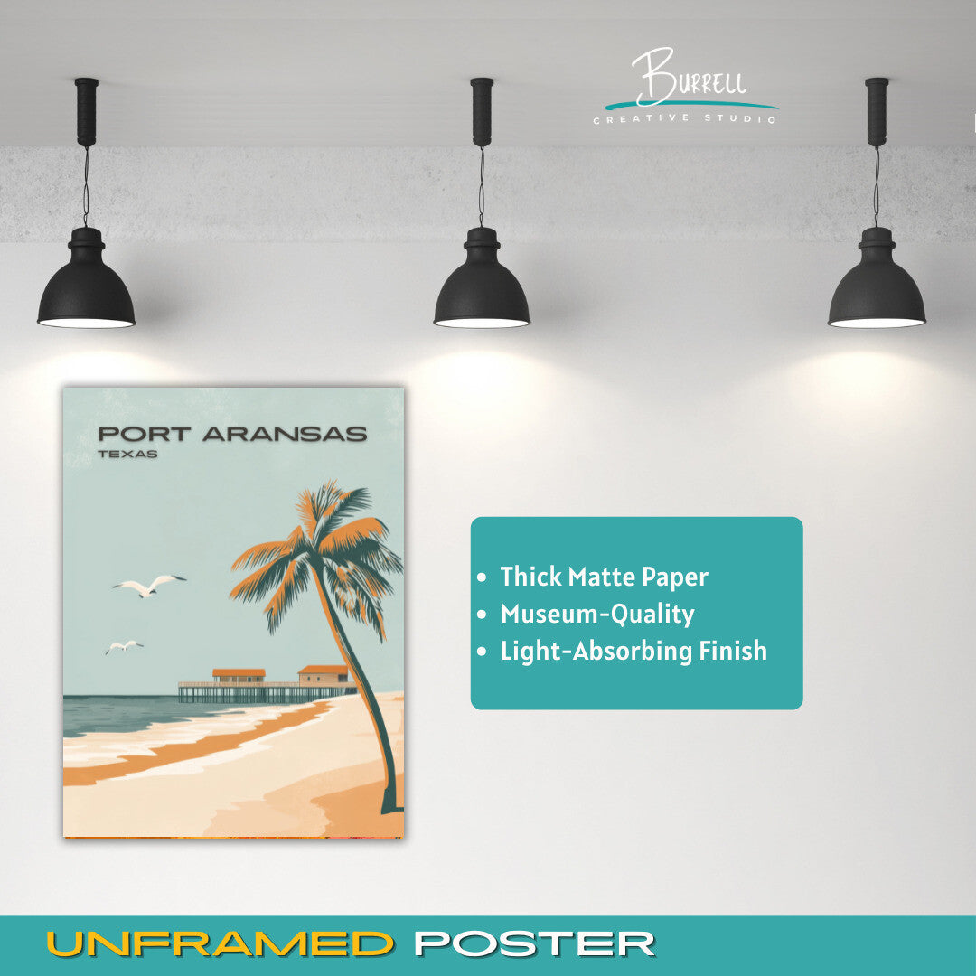 Port Aransas Texas Beach View Travel Poster & Wall Art Poster Print
