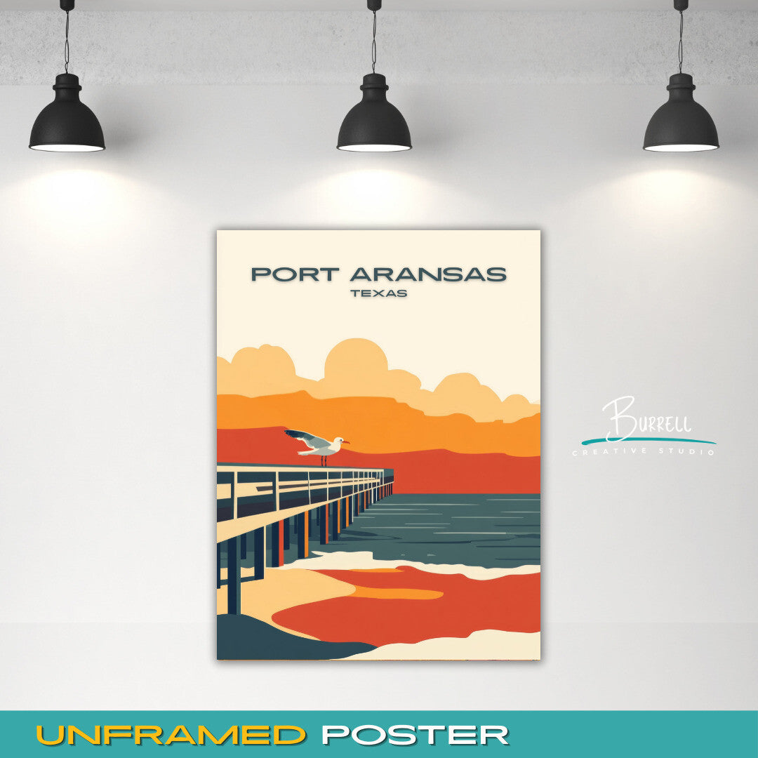 Port Aransas Texas Bird Watching Travel Poster & Wall Art Poster Print